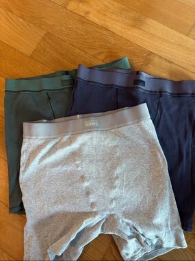 SKIMS Ribbed Boxer Shorts Trio in Gray, Navy, and Teal
